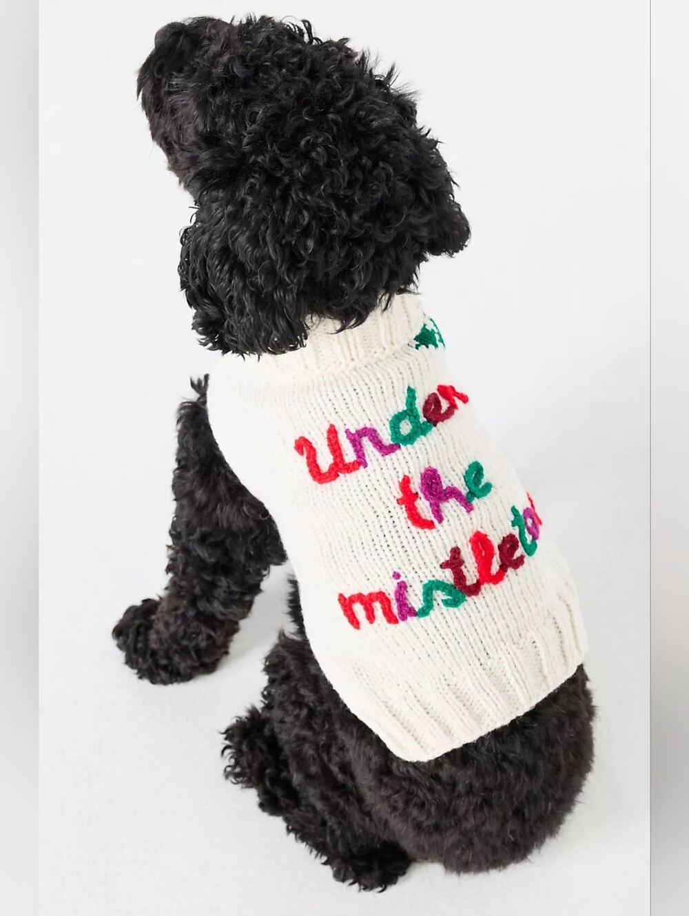 Anthropologie Hand Knit 100%  Wool Christmas 'Under the Mistletoe' Dog Sweater